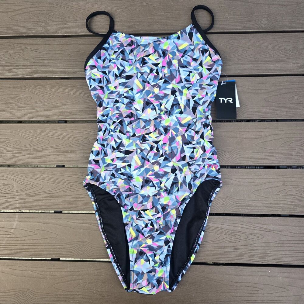 TYR Women's Durafast Elite Prismbreak Cutoutfit One Piece Swimsuit Sz 30 New